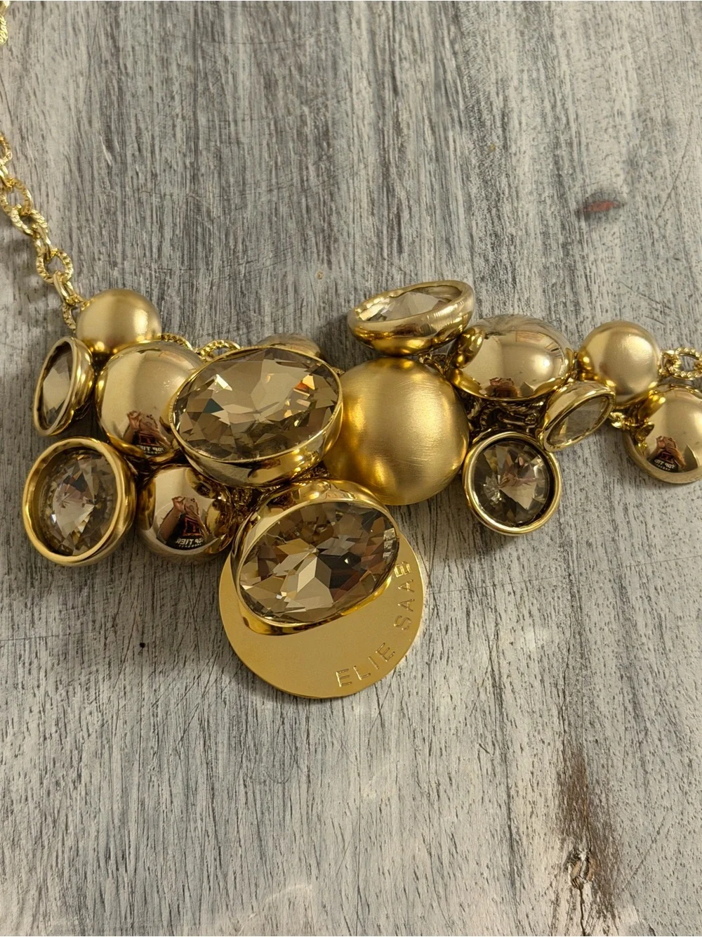 Elie Saab Belt or Necklace Gold and Champagne Crystal Cluster